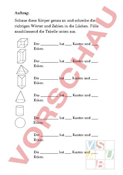 Arbeitsblatt Geometrische K Rper Geometrie K Rper Figuren