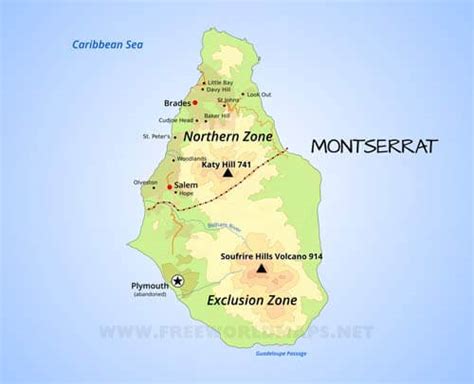 Montserrat Map Geographical Features Of Montserrat Of The Caribbean