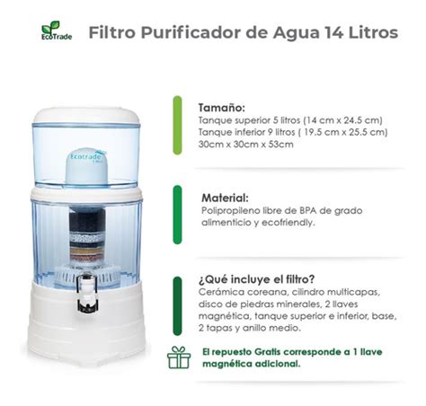 Filtro Purificador Agua Ecotrade 14 Litros Kit 4 Repuestos Envío gratis