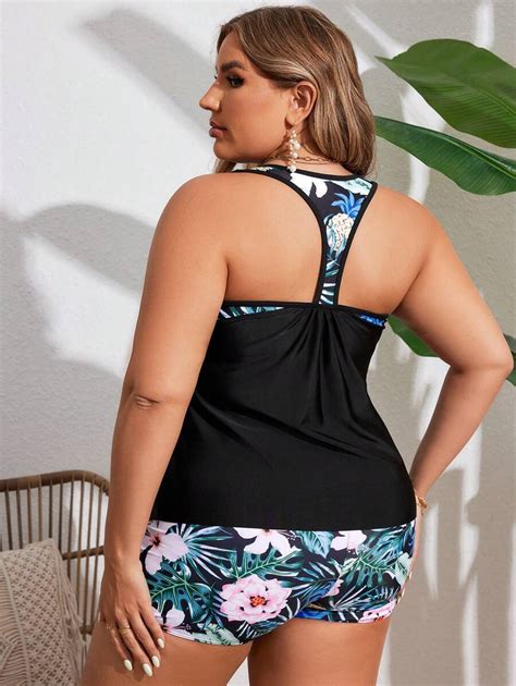 SHEIN Swim Curve Bikini Tank De Dos Piezas Separado De Talla Grande Con