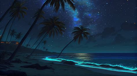 Beach Waves Night Palm Trees 4K #110j Wallpaper iPhone Phone