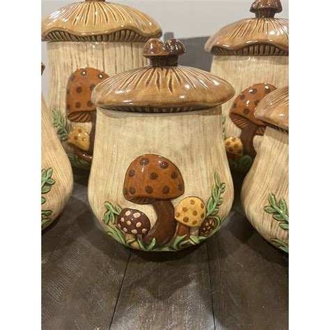 1970s Vintage Arnels Mushroom Canister Set Of 5 Excellent Condition