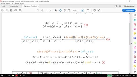 Fracciones Parciales Factores Cuadráticos Distintos CASO 3