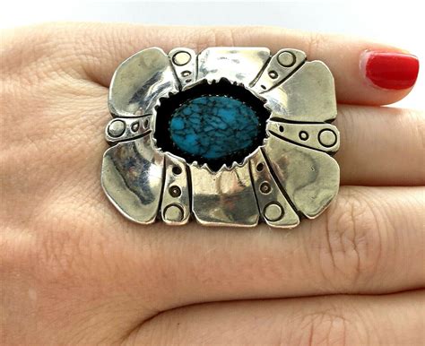 Native American Shadow Box Turquoise Ring Sterling Si Gem