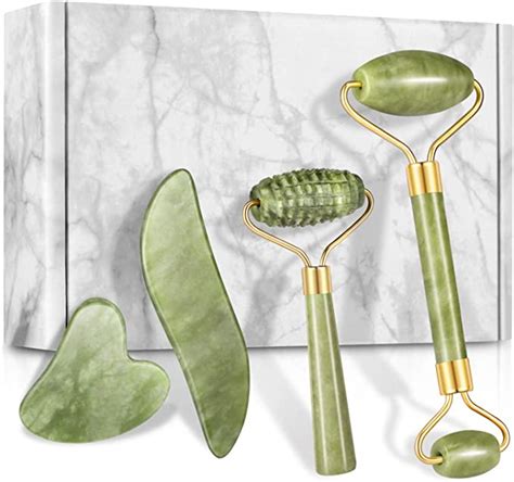 4 Pcs Jade Roller And Gua Sha Set Facial Roller Massager With Gua Sha