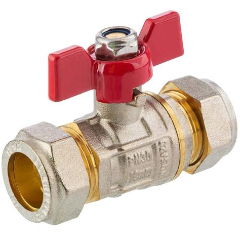 Brass ball valve compression fitting, for copper and steel pipes