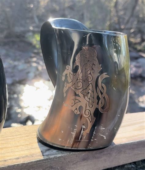 Bison Engraved Drinking Horn Mug