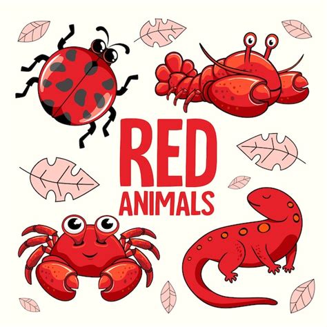 Premium Vector | Red animals cartoon ladybug lobster crab newt