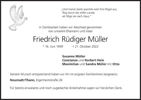 Friedrich Rüdiger Müller Traueranzeige trauer inFranken de