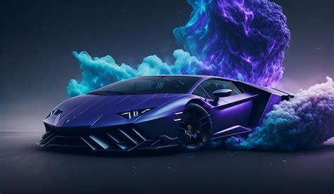 Premium Photo | A purple lamborghini that is in front of a blue background.