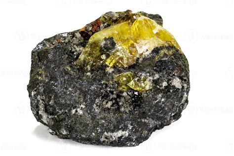 Macro Of Mineral Stone Anglesite In Galena On White Background 35210448