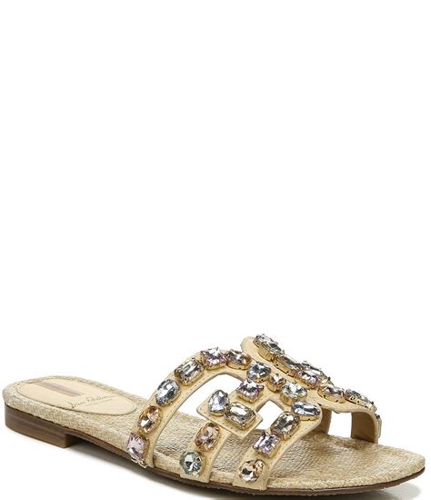 Sam Edelman Bay 16 Double E Jewel Embellished Leather Slide Sandals