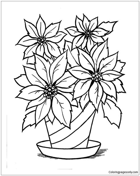 Christmas Poinsettia Coloring Page - Free Printable Coloring Pages