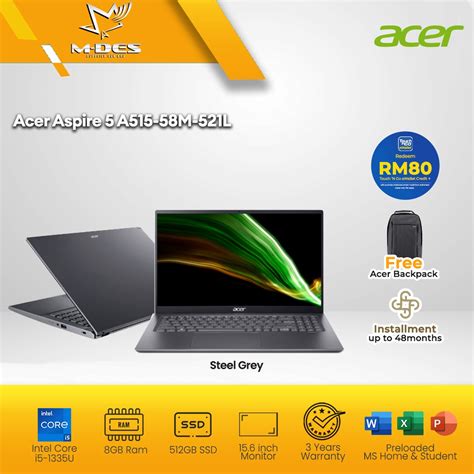 Acer Notebook Aspire 5 A515 58m 521l 156 Fhd Steel Greyintel Core