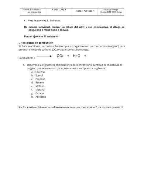 Actividad Y Ejercicio Materia El Carbono Y Sus Compuestos