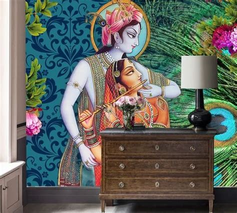 Non Woven Multicolor Radha Krishna Royal Pattern Wallpaper For Home At