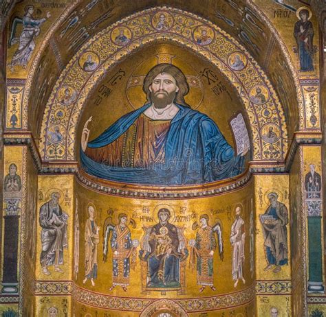 Golden Mosaic In The Apse Of Cathedral Of Monreale In The Province Of