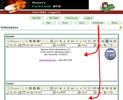 custom bid  show boilerplate
