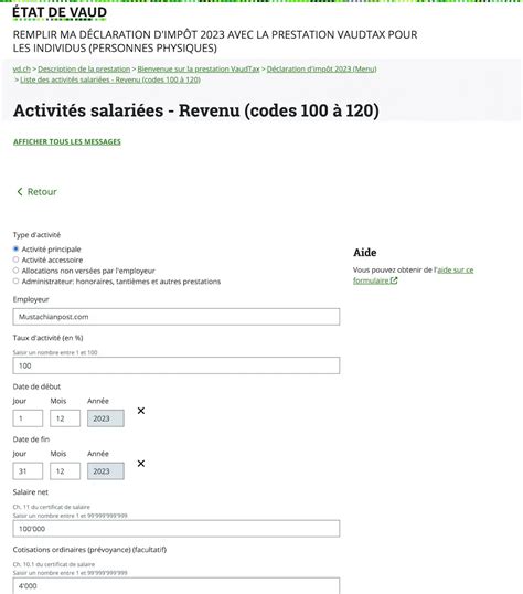 Tutorial Vaudtax Tax Return Part