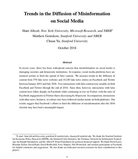 Trends In The Diffusion Of Misinformation On Social Media Stanford Pacs