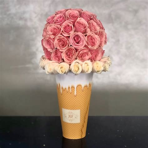 Pink Signature Roses In Ice Cream Cone Flower Delivery In Los Angeles