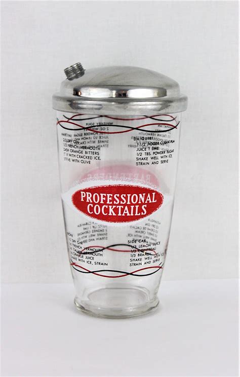 Vintage Barware S Glass Cocktail Shaker With Drink Recipes