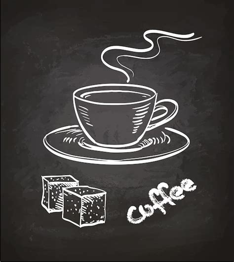 Premium Vector Cup Of Coffee And Sugar Cubes Chalk Sketch On