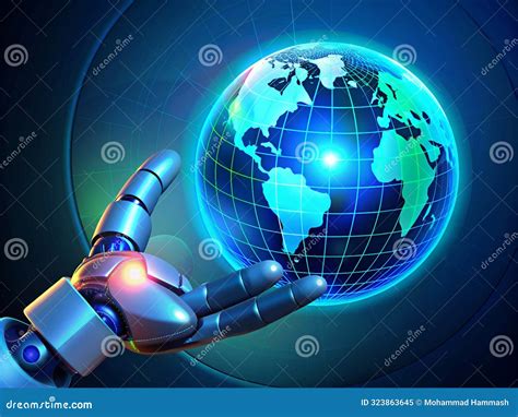 Robot Hand Holding A Glowing Earth Globe Stock Vector Illustration Of