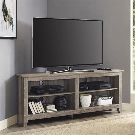 Foster Grey Wood Effect Corner Tv Unit With Open Shelves Tvs Up 60