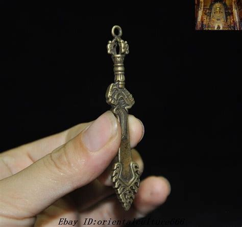 Old Tibet Buddhism Temple Bronze Wenshu Manjushri Wisdom Sword Amulet