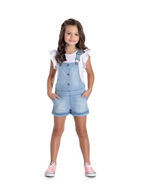 Jardineira Infantil Menina Jeans Confort