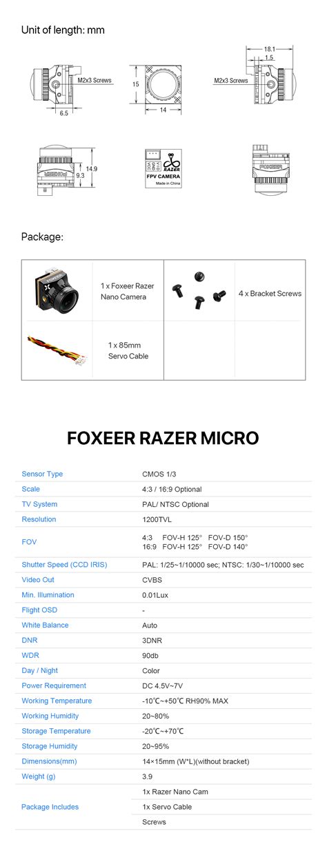 Foxeer Razer Nano Tvl Cmos Low Latency Fpv Camera Pal