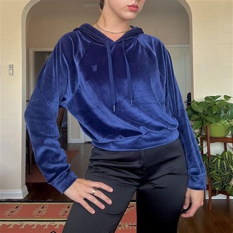 Victorias Secret Royal Blue Velour Hoodie Depop