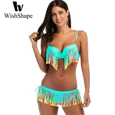 Sexy Fringe Swimsuit Underwire Bikini Women Swimwear Push Up Low Waist Swimsuits Two Piece