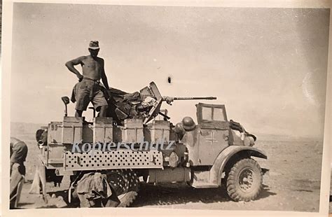 Foto Afrika Panzer Lkw Flak Bilanz Dak Beute England Stahlhelm