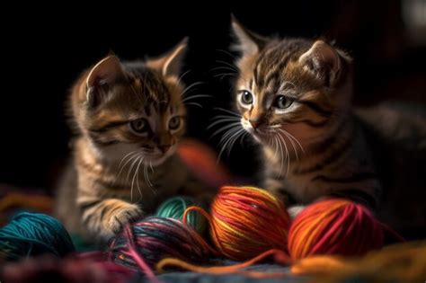 Premium Ai Image Two Kittens Are Playing With A Ball Of Yarn