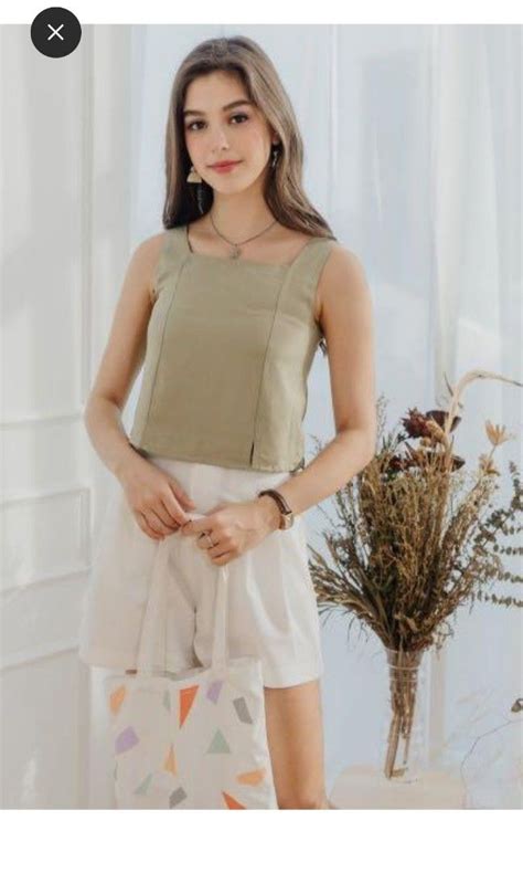 ACW Basic Square Neck Top In Sage Green Women S Fashion Tops Blouses