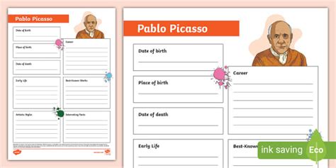 Pablo Picasso Fact File Writing Template Teacher Made