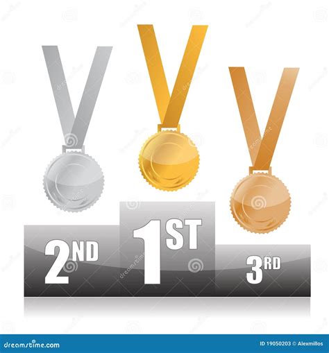 Podium With Gold Silver And Bronze Medals Stock Vector Illustration