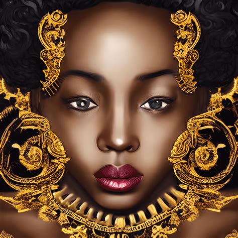 Melanin Dark Skinned Woman Big Curls Hyperrealistic Urban Wakanda