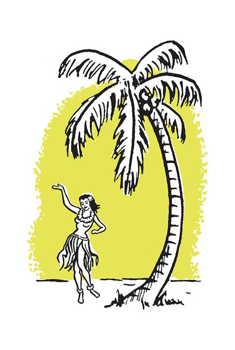 Hula Girl Dancing By Palm Tree Drawing By Csa Images Fine Art America