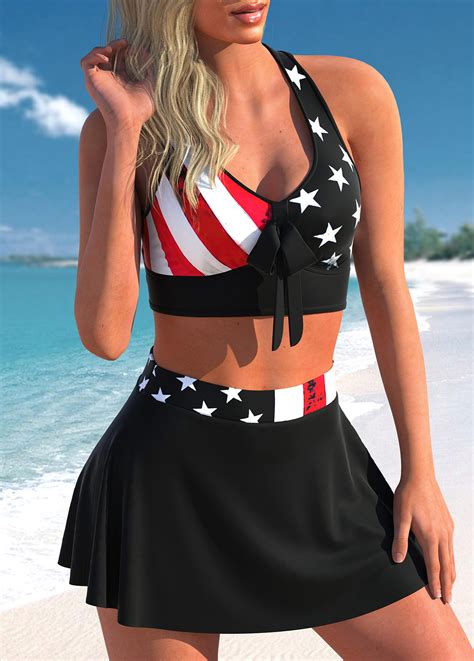 Rotita High Waisted American Flag Print Cross Strap Bikini Set Rotita