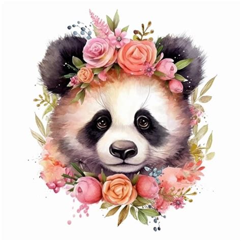 Premium AI Image A Close Up Of A Panda Bear With Flowers In Its Head