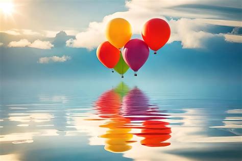 Premium Photo Colorful Balloons Floating In The Water With The Sky In