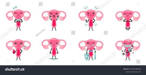 Cute Cartoon Uterus Characters Various Emotions Stock Vector Royalty Free 2402799529