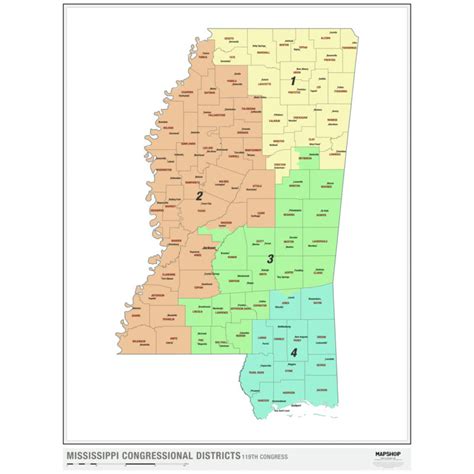 Mississippi 2024 Congressional Districts Wall Map By Mapshop The Map Shop