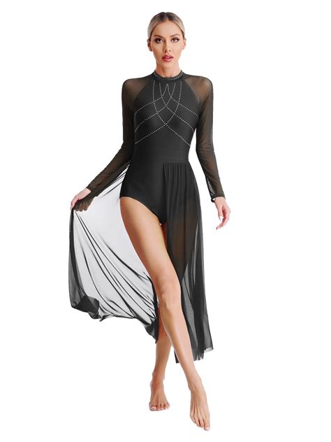 Haitryli Women Lyrical Contemporary Dance Costume Glitter Rhinestones