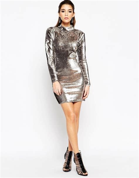 ASOS NIGHT Embellished Polo Sequin Mini Evening Bodycon Dress UK 12 EU