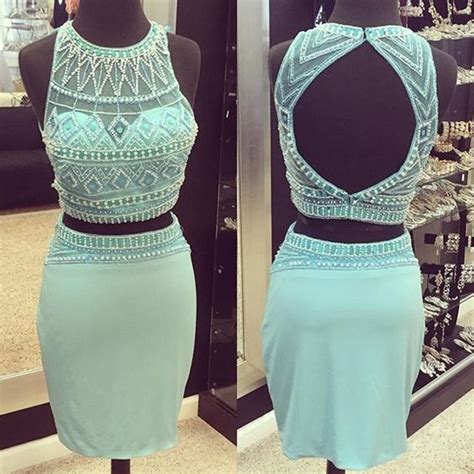 Charming Two Pieces Homecoming Dresses Short Two Piece Mint Green Prom