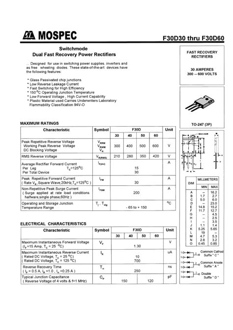 F D Mospec Semiconductor Rectifiers Hoja De Datos Ficha T Cnica